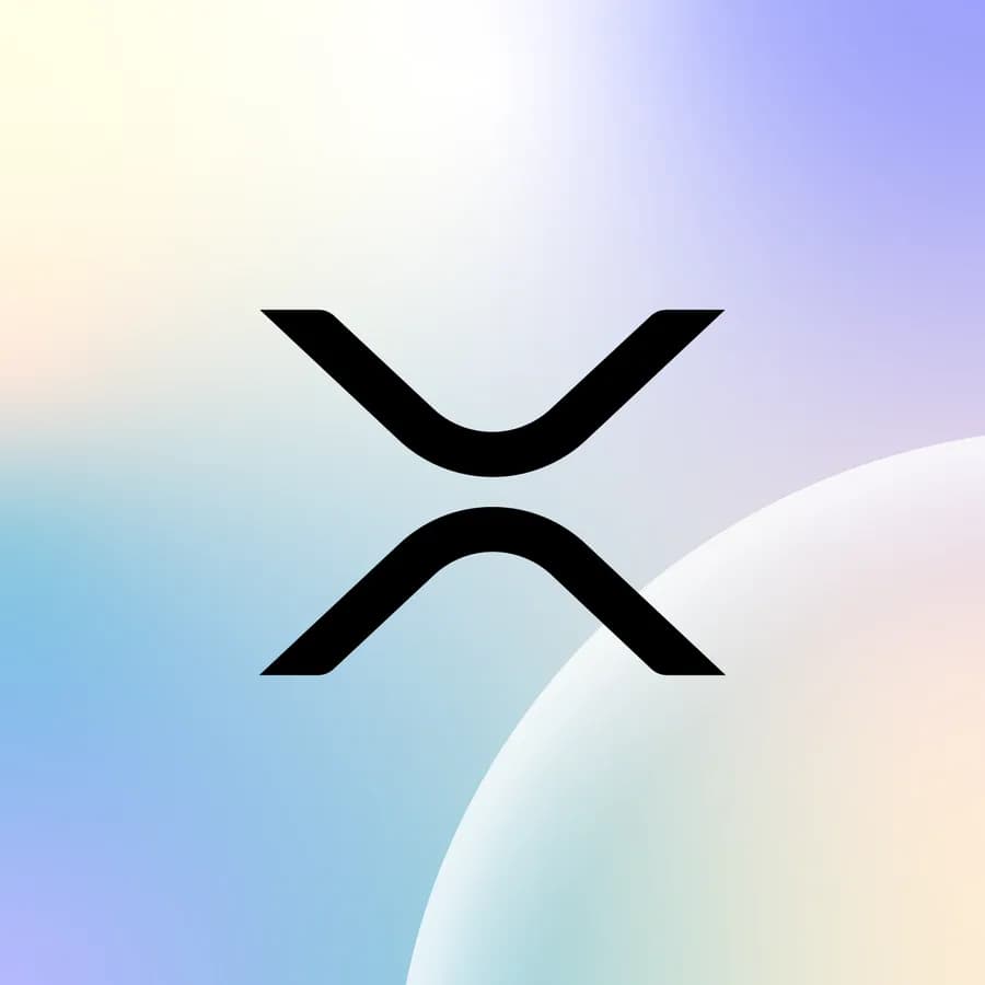 The XRP mark over the brand's sunrise gradient and sphere